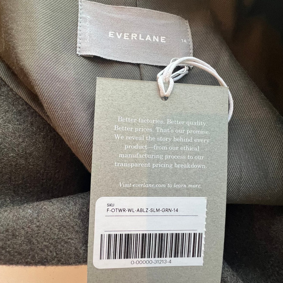Everlane Women Size 14 NWT Green Brown Wool Blend Blazer - Picture 2 of 15